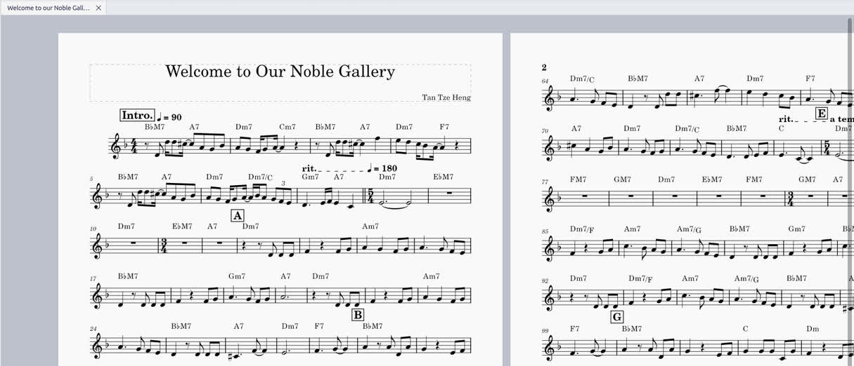 該草稿的截圖，只寫有主旋律與和弦代號，可見該樂曲仍處於雛形階段。