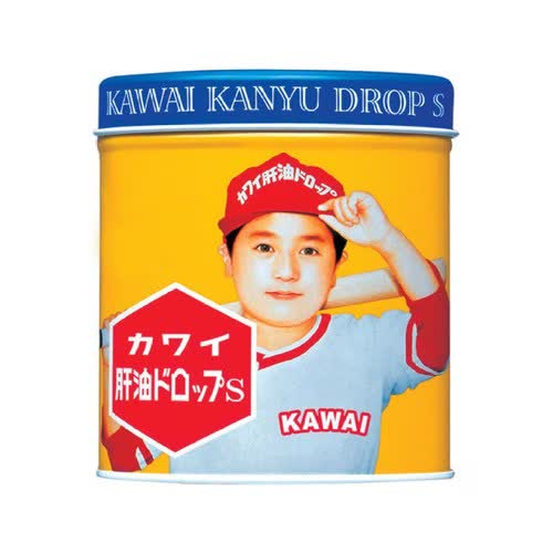 印有「棒球小子」照片的「KAWAI 肝油丸」舊包裝（圖片取自此網站）。