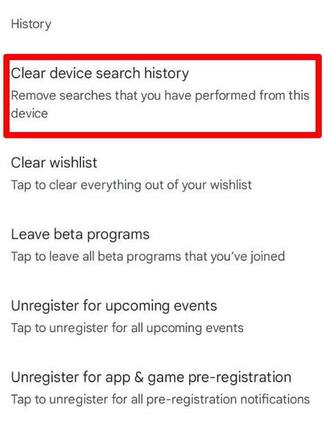 還要捲動到最下方才找到 Clear device search history 按鈕!